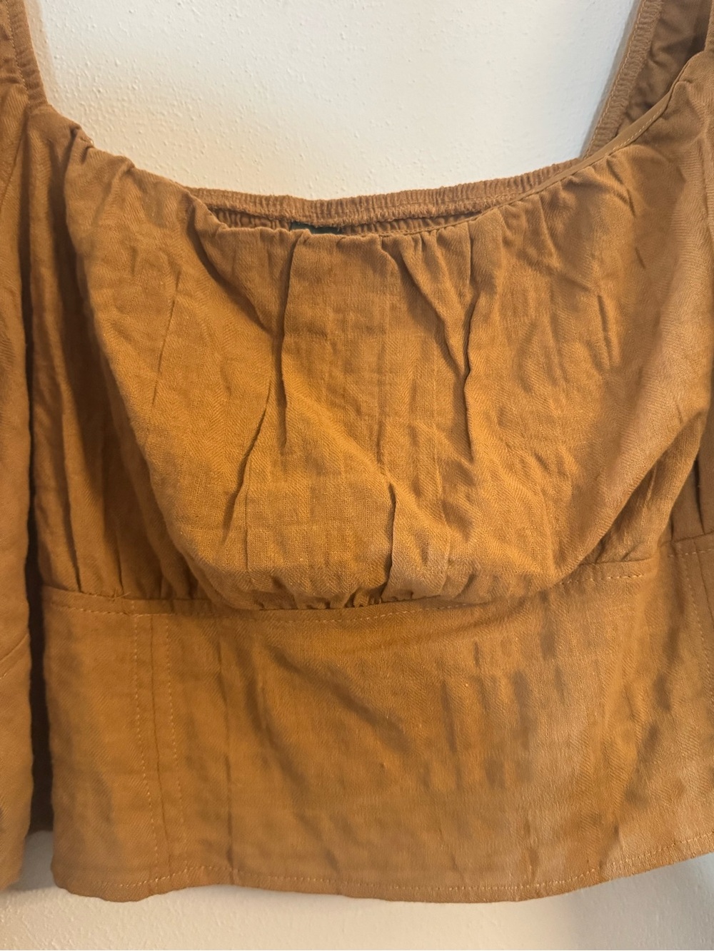 Wild Fable Women's Caramel Brown Puff Sleeve Ruched Neckline Crop Top Plus 2X - Picture 4 of 8